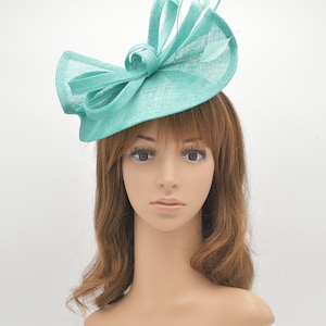 M813 ( Mint ) Kentucky Derby, Wedding, Easter, Tea Party, Royal Ascot Sinamay Headband Medium Fascinator Cocktail