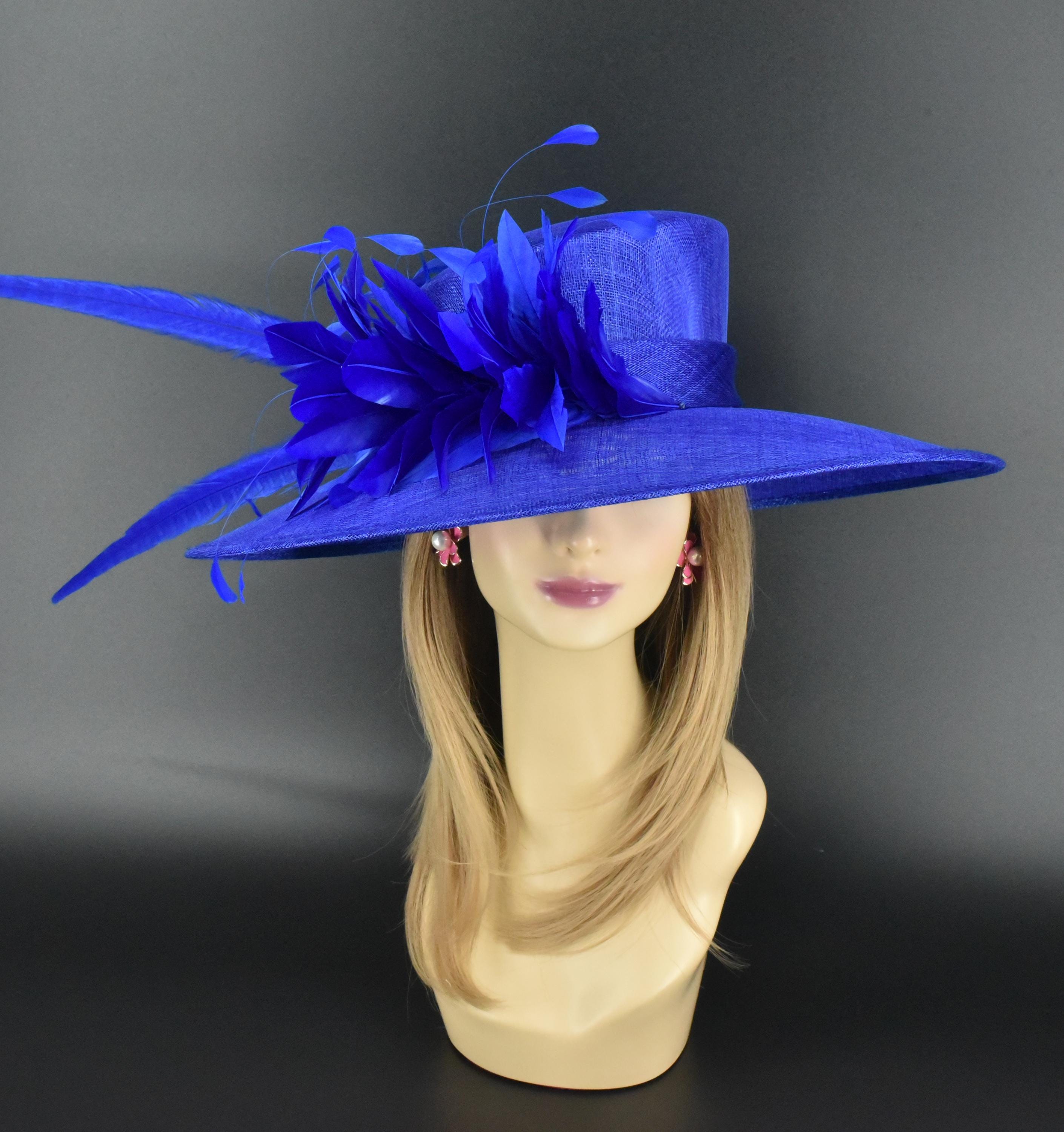Blue Fascinator with an Upturned Brim Sinamay Loops Rosettes and Feathers Light Blue Sinamay Looped Bow Fascinator With Feather Flower  main image 2