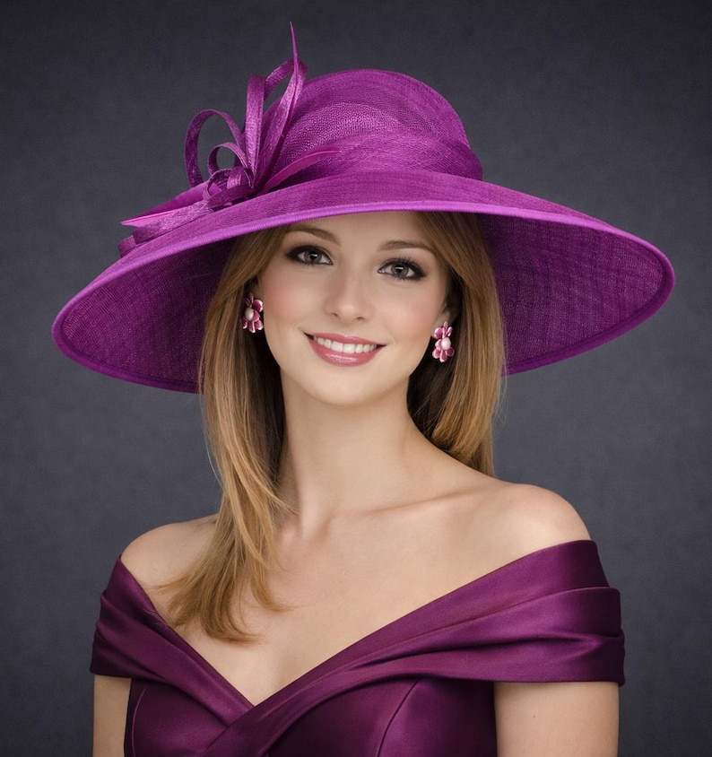 Purple fashion accessories - Purple Wide Brim Sinamay dress Hat