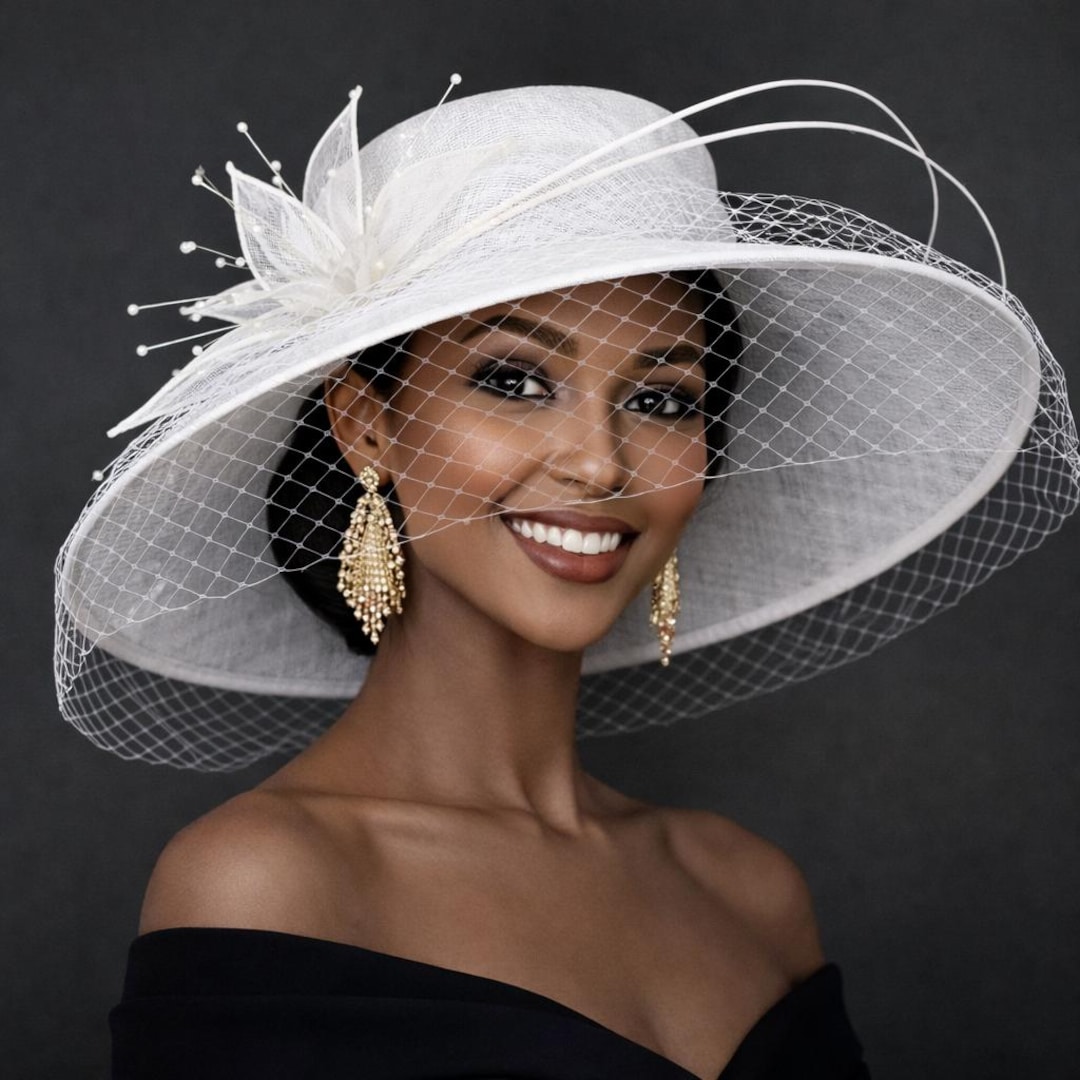 M489V ( Soft White Hat )kentucky Derby Hat, Church Hat, Wedding