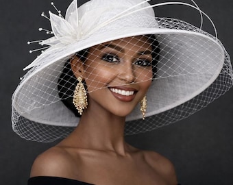 M489V ( Soft White Hat )kentucky Derby Hat, Church Hat  display picture 1