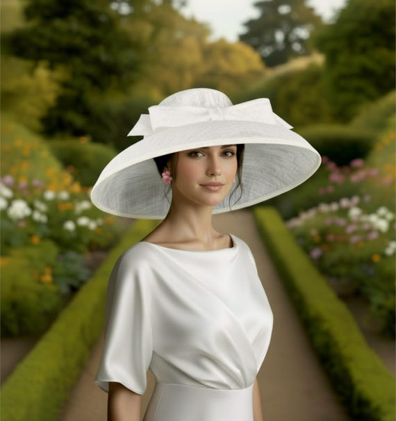Elegant White Structured Dress Hat with Decorative Loops Luxury Structured Crown Church Hat - Shop on Pinterest main image 2