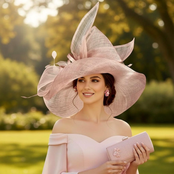 M23157 Dusty Pink Wide-brim Sinamay Hat With Jumbo Bow  display picture 1