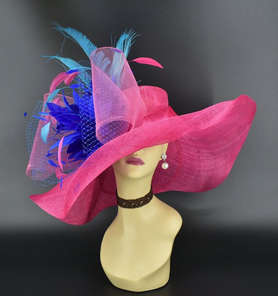 Kentucky Derby Hat turquoise & pink Kentucky Derby Hat Pink Rose Aqua Turquoise Blue Royal Ascot  main image 3