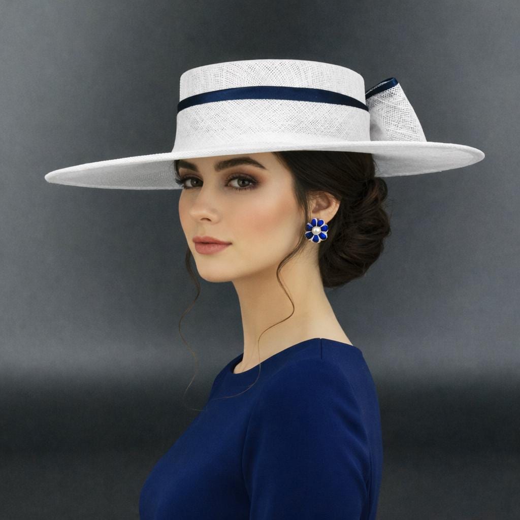 M23156 ( White Navy ) Medium Flat-brim Sinamay Fascinator  display picture 3