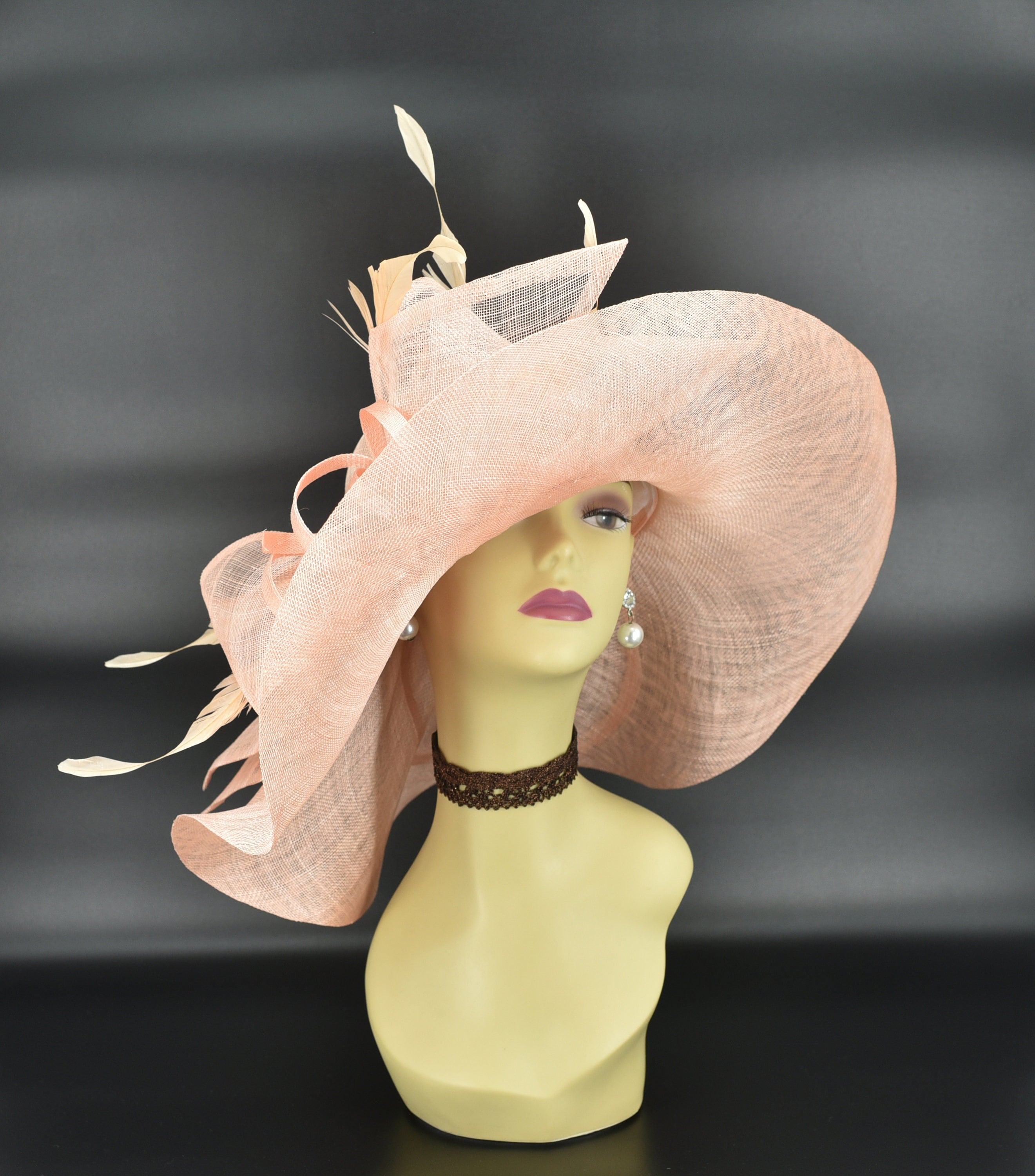 Super Cool Women\'s Church Lite Peach Derby Large Brim Couture Hat - Size Small RZTA Women main image 3