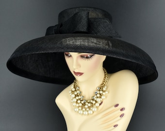 M22025( Black hat) Audrey Hepburn Hat 19.75" Jumbo Wide Brim Sinamay Hat