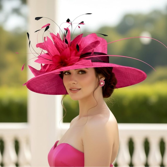 M936( Hot Pink Black Hat )high Quality Kentucky Derby Hat  display picture 2