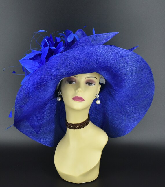 Chic Blue Ruffled Women\'s Hat NAVY BLUE FLIPPED BRIM WITH TURQUOISE BLUE BLOOM KENTUCKY  main image 4