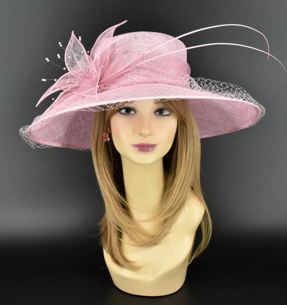 Pink Church hat M489( Rose Pink/ivory)kentucky Derby Hat, Church Hat  main image 3