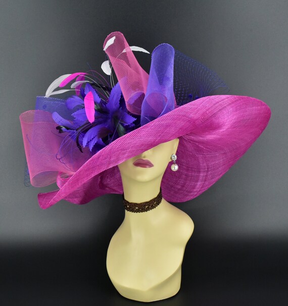 100% Wool Fuchsia Cloche Hat with Black Bow & Netting Fascinator Element; Large Sophia Black Wool Felt Cloche Hat with Felt Bow – Bronteshop main image 4