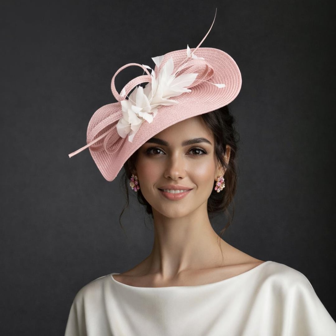 FA2601 Blush Pink With White Feather Flower Fascinator Hat | Kentucky ...