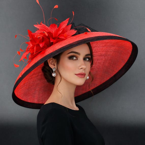 M22025F Re/ Black – Audrey Hepburn Hat | 19.75” Jumbo Wide-brim