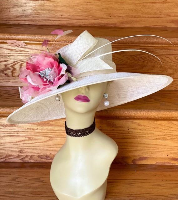 M938( Ivory Coral Dusty Pink) Kentucky Derby Hat Wedding Hat  display picture 2