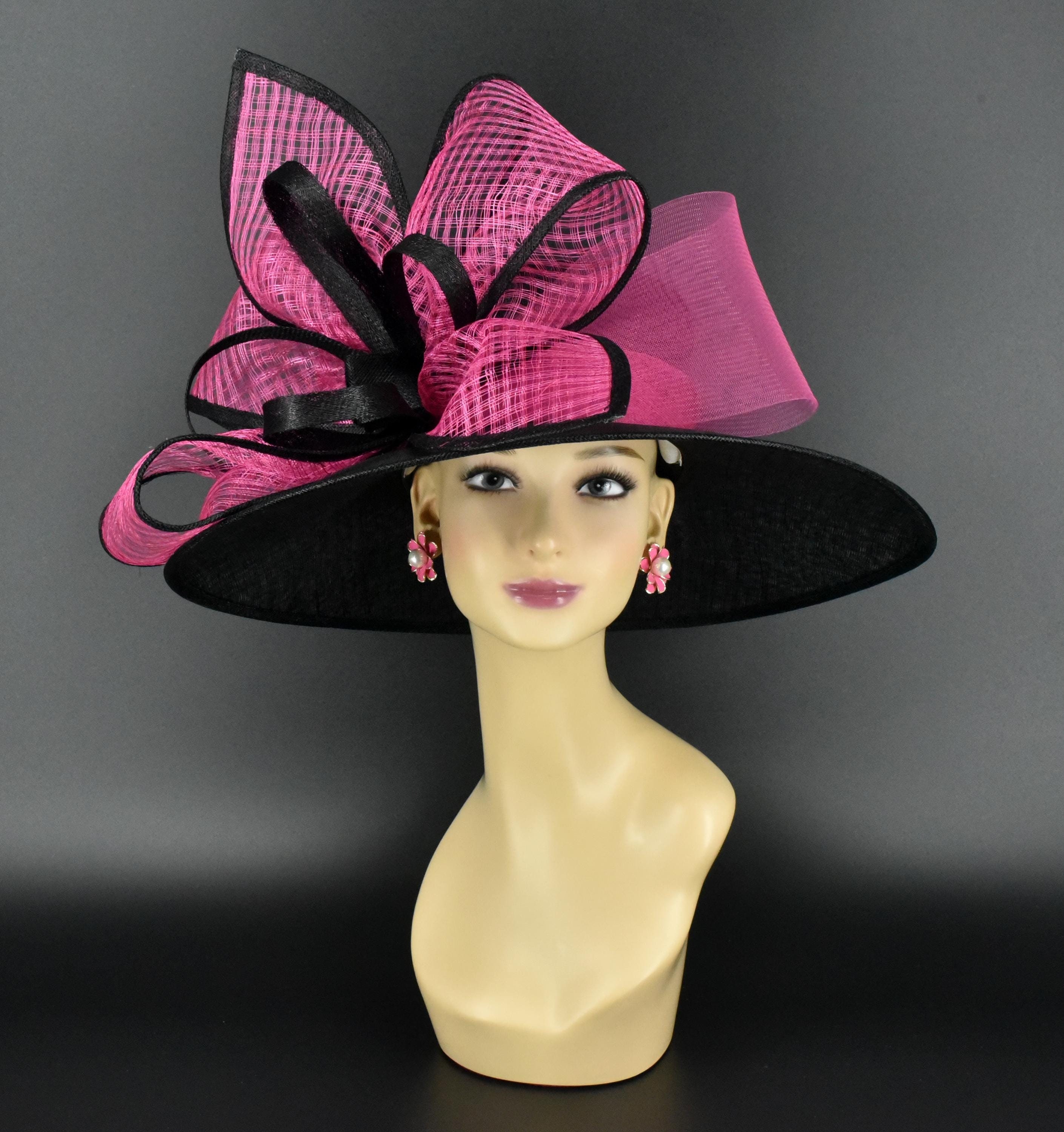 NWT Hot Pink & Black Large Kentucky Derby Hat. One Size. (Bought multiple) Coral Pink Wide Brim Kentucky Derby Hat | Nigel Rayment main image 3