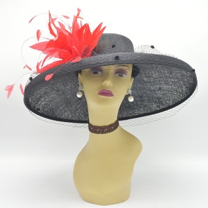 SF004( Black+ More colors Options) Kentucky Derby Hat Church Hat Wedding Hat Easter Hat Tea Party Net Wide Brim Sinamay Dress Hat