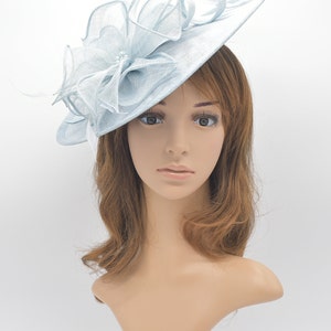 MF681( Powder Blue )Kentucky Derby, Wedding, Easter, Tea Party, Royal Ascot Sinamay & Flower, Feathers Headband Large Fascinator Cocktail
