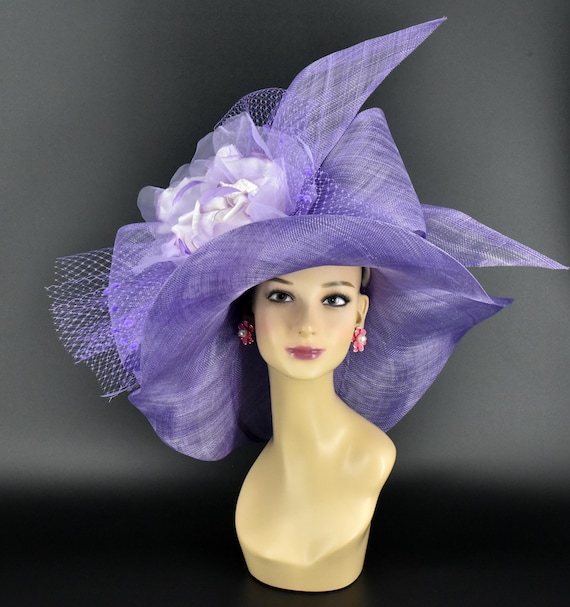 M23157S Purple Wisteria/lavender Wide-brim Sinamay Hat With  display picture 3