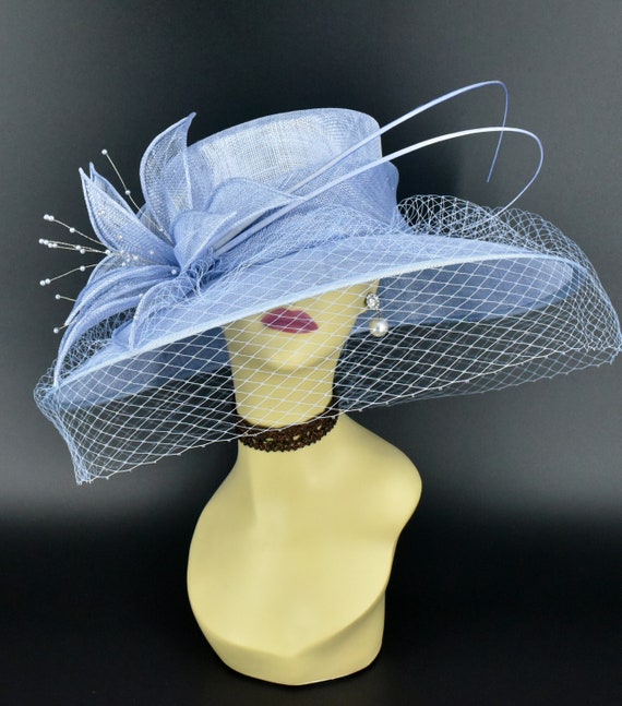 M489V ( Periwinkle Hat )kentucky Derby Hat, Church Hat
