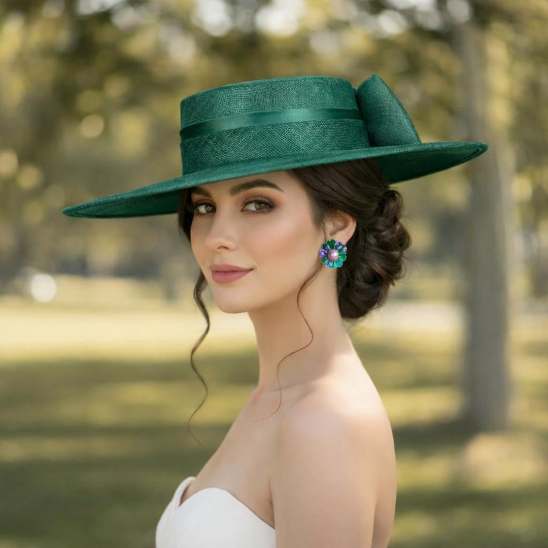M23156 ( Green ) Medium Flat-brim Sinamay Fascinator Hat for