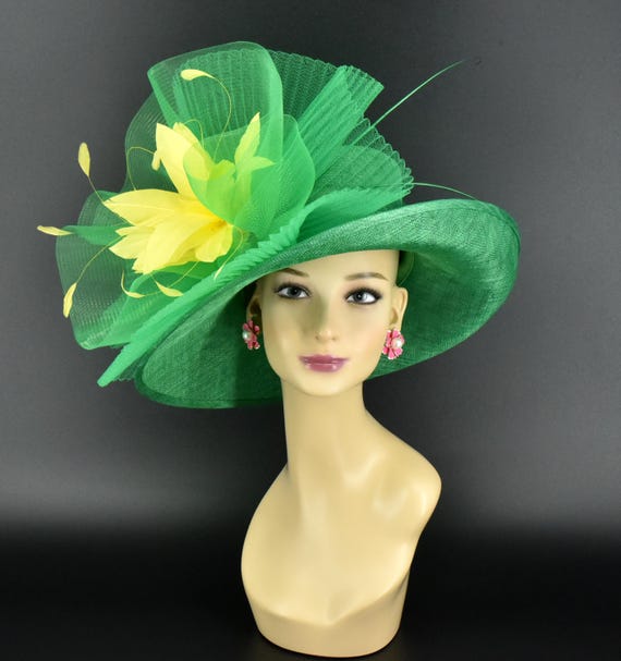 Medium brim lime green with bow accents along with trim. Medium brim lime green with bow accents along with trim main image 2