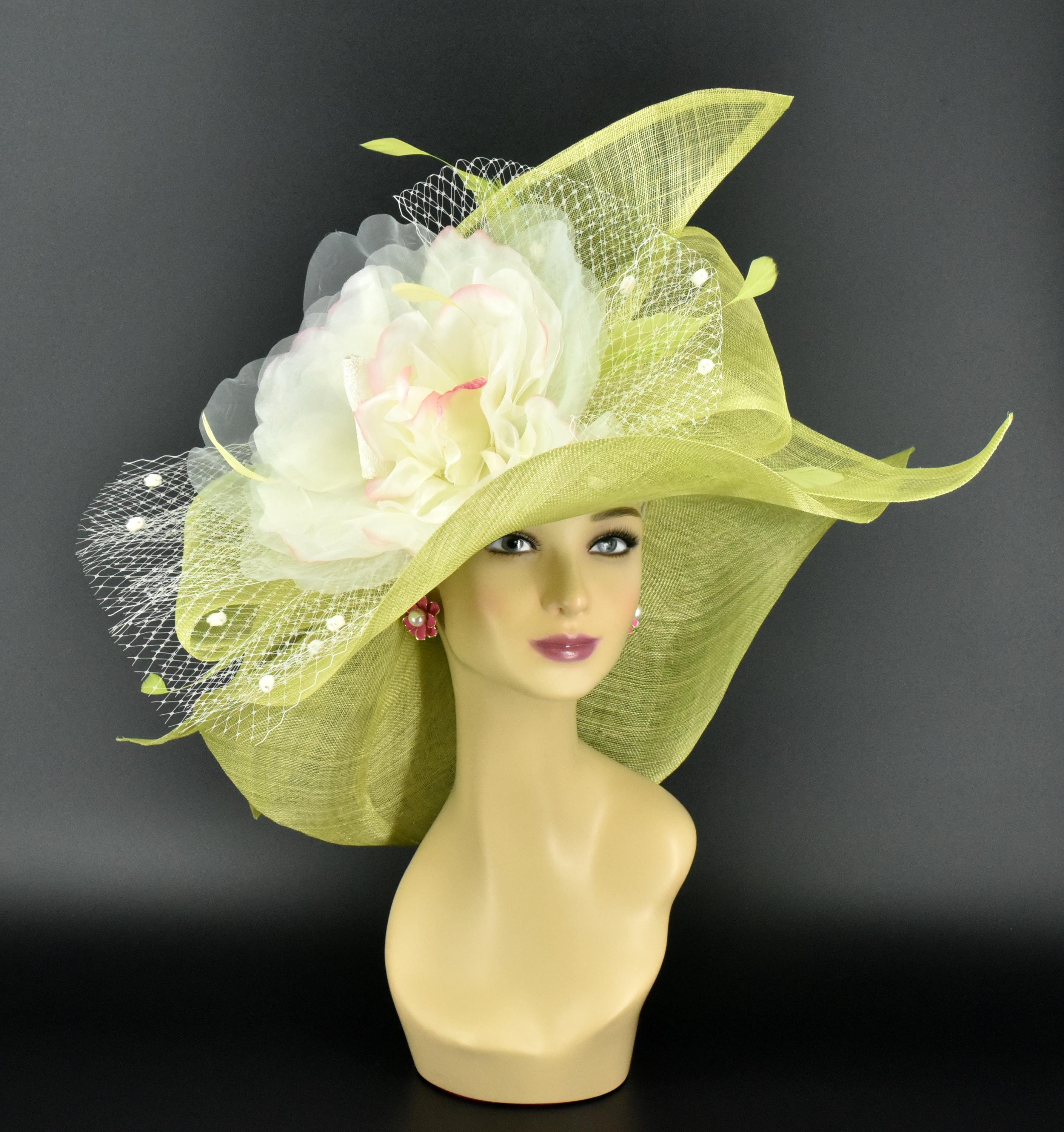 M23157S Lime Green/pink/ivory Wide-brim Sinamay Hat With  display picture 1
