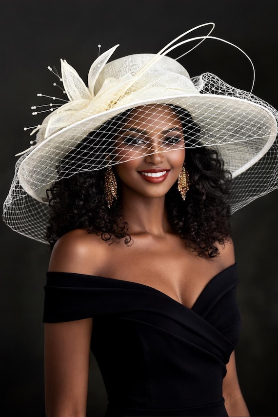 M489V ( Ivory Hat )kentucky Derby Hat, Church Hat, Wedding Hat