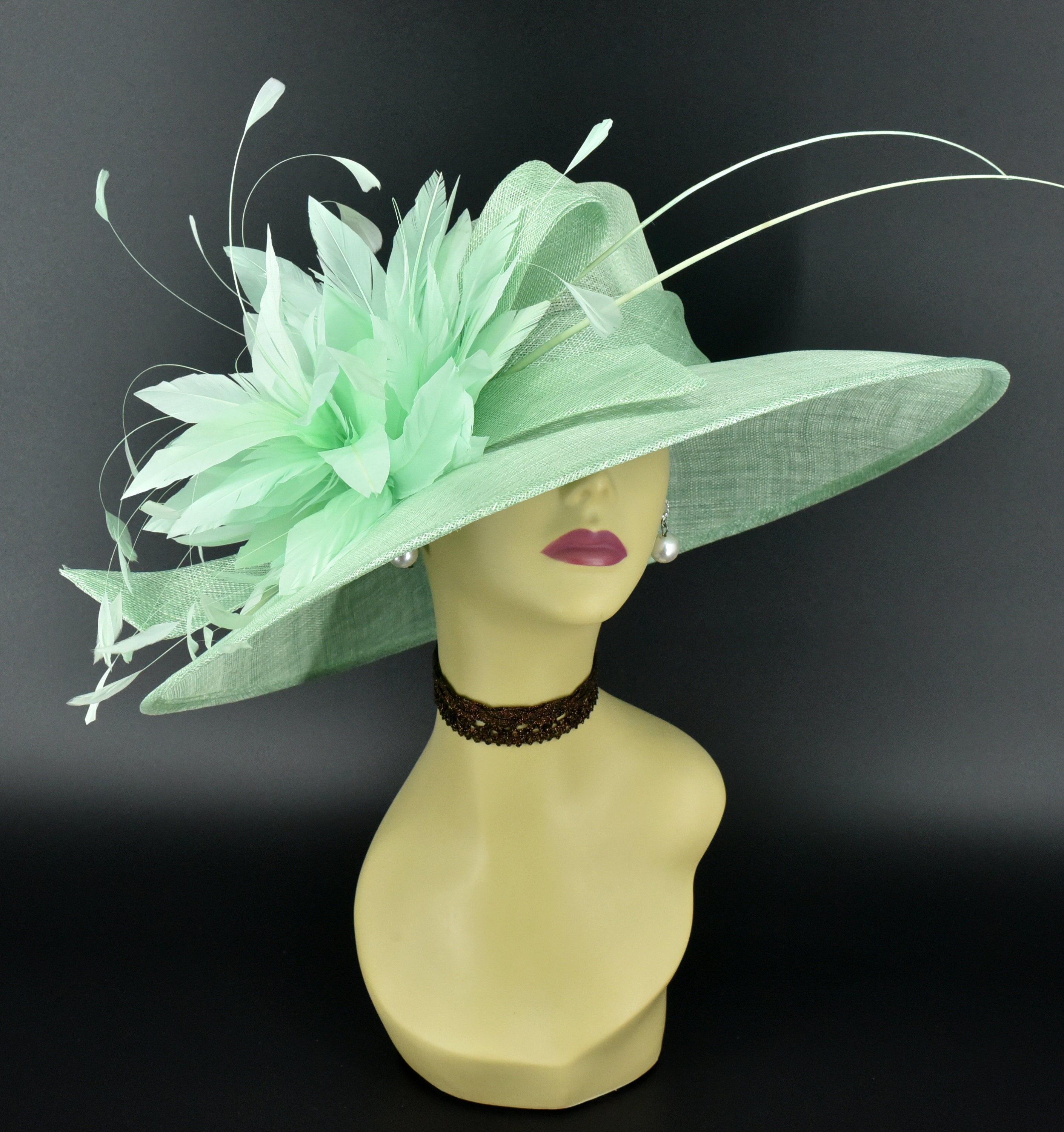 Vintage Mid Century.green Broadtail Hat With Combs ?Vintage Edwardian era scene which captures a fashionable  main image 3