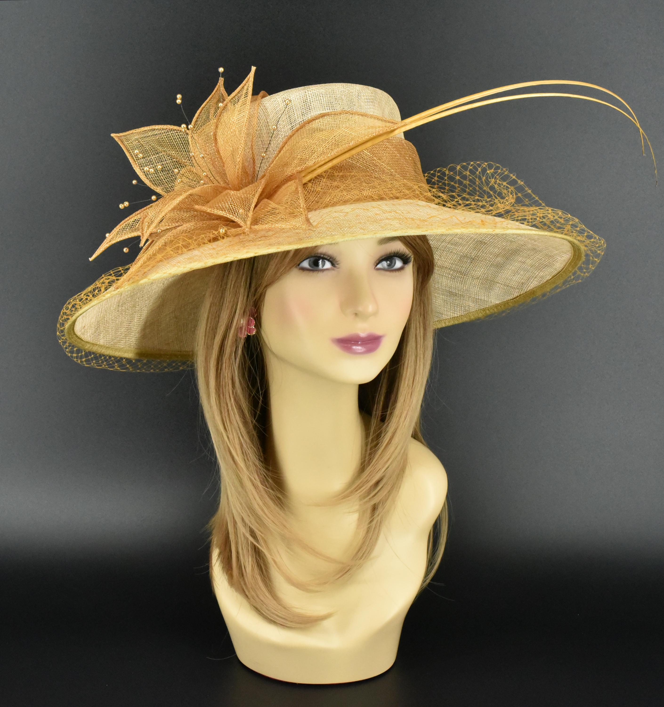 M489(pale Gold/gold)kentucky Derby Hat Church Hat Wedding  display picture 2