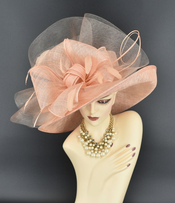 Vintage Peach Hat with Gem Details Vintage Wool Pale Peach Hat With Pearl and Rhinestone Accent  main image 4