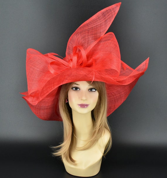 M23157 Red Wide-brim Sinamay Hat With Jumbo Bow – Kentucky  display picture 3