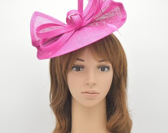 M813 ( Fuschia ) Kentucky Derby, Wedding, Easter, Tea Party, Royal Ascot Sinamay Headband Medium Fascinator Cocktail