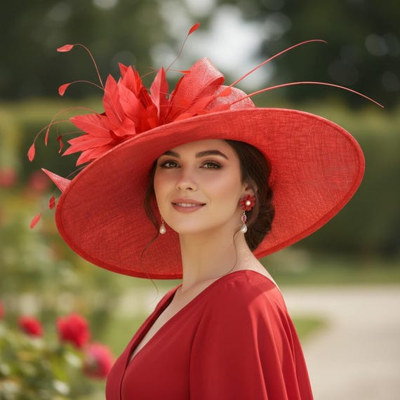 M936( Red Hat ) Kentucky Derby Hat, Wedding Hat, Royal Ascot  display picture 2