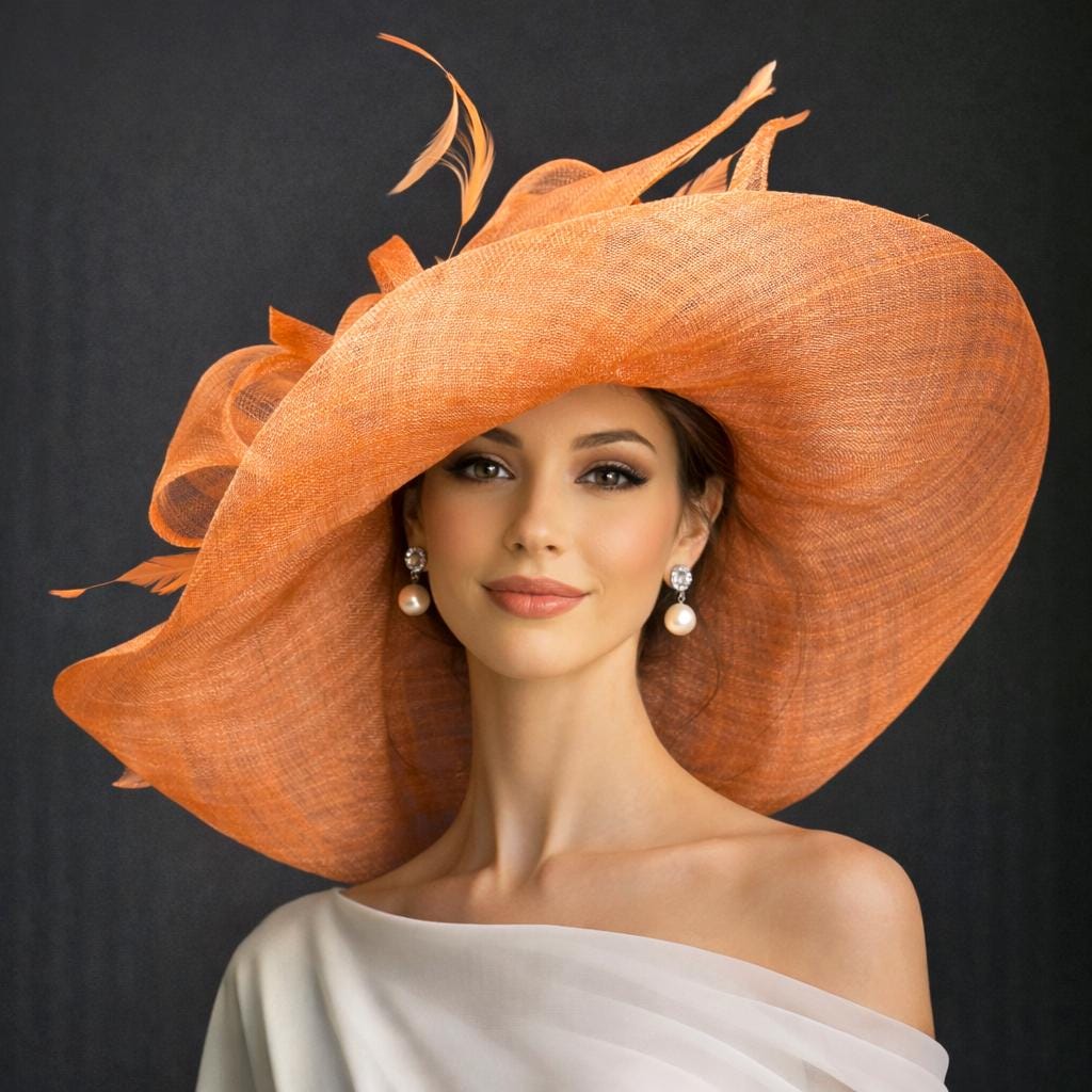 M22019 ( Orange Hat ) Kentucky Derby Hat Church Hat Wedding  display picture 3