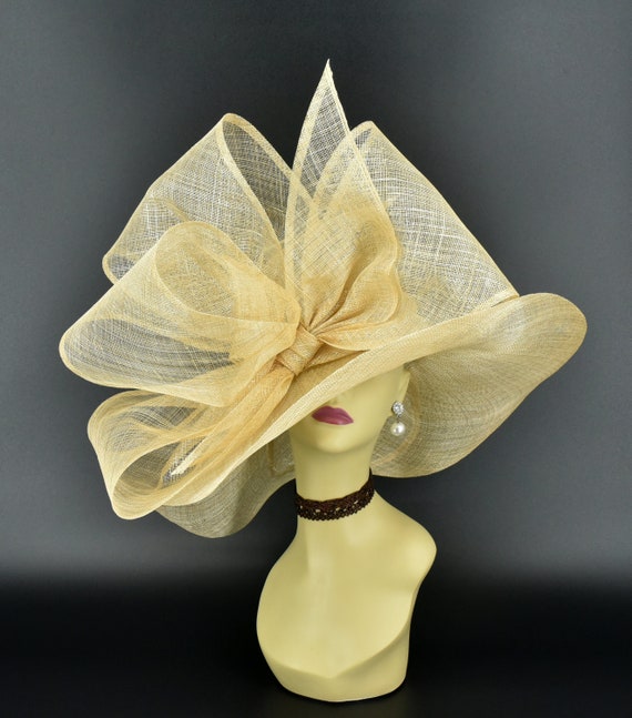 SD28A Natural/silver – Jumbo Bow Wide-brim Sinamay Hat 
