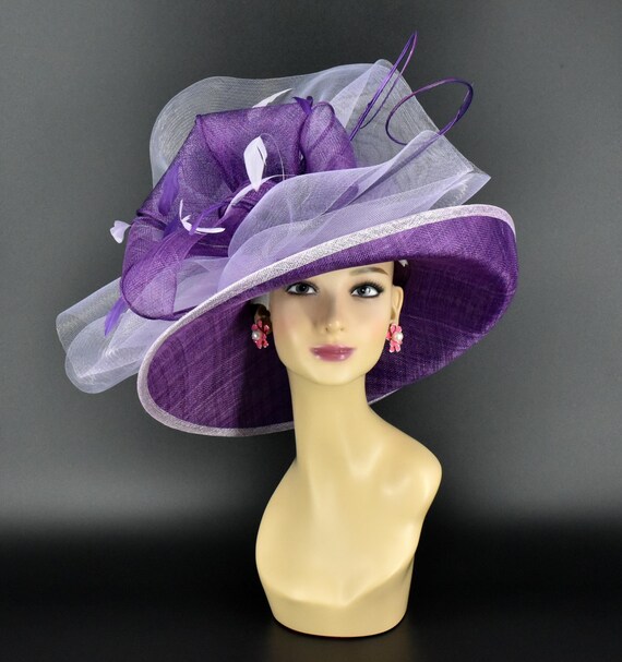 NEW! Royal Purple Kentucky Derby Hat New Plum Lavender Purple Large Brim Kentucky Derby Hat  main image 3