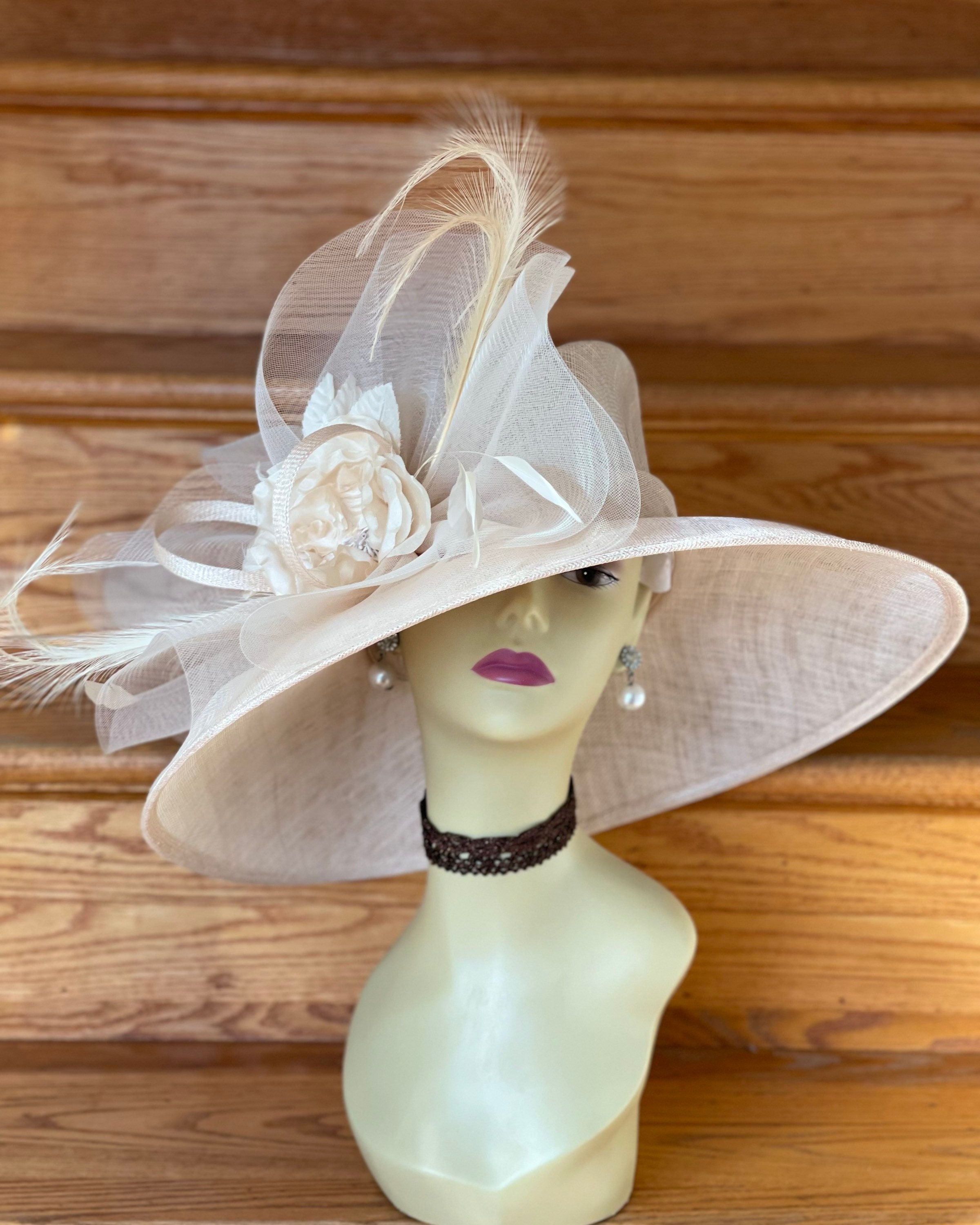 M826 Champagne/red Wide-brim Sinamay Hat – Kentucky Derby 