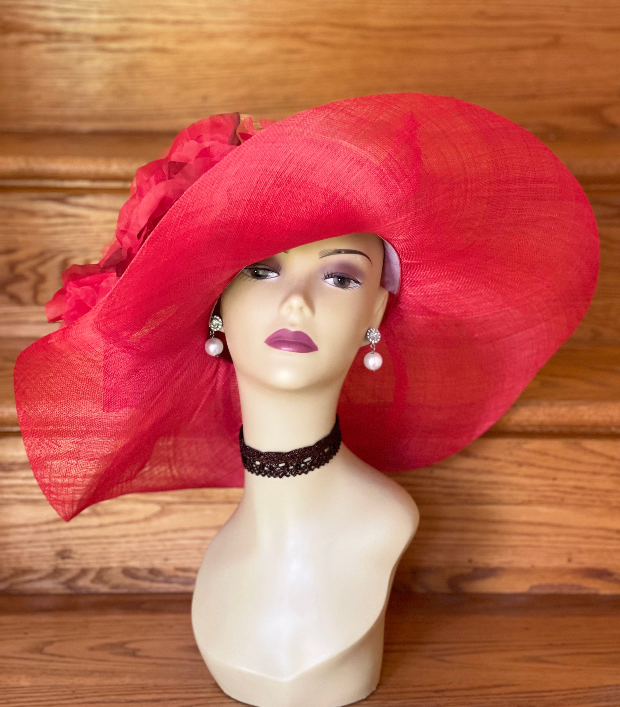 Ladies red dress hats top