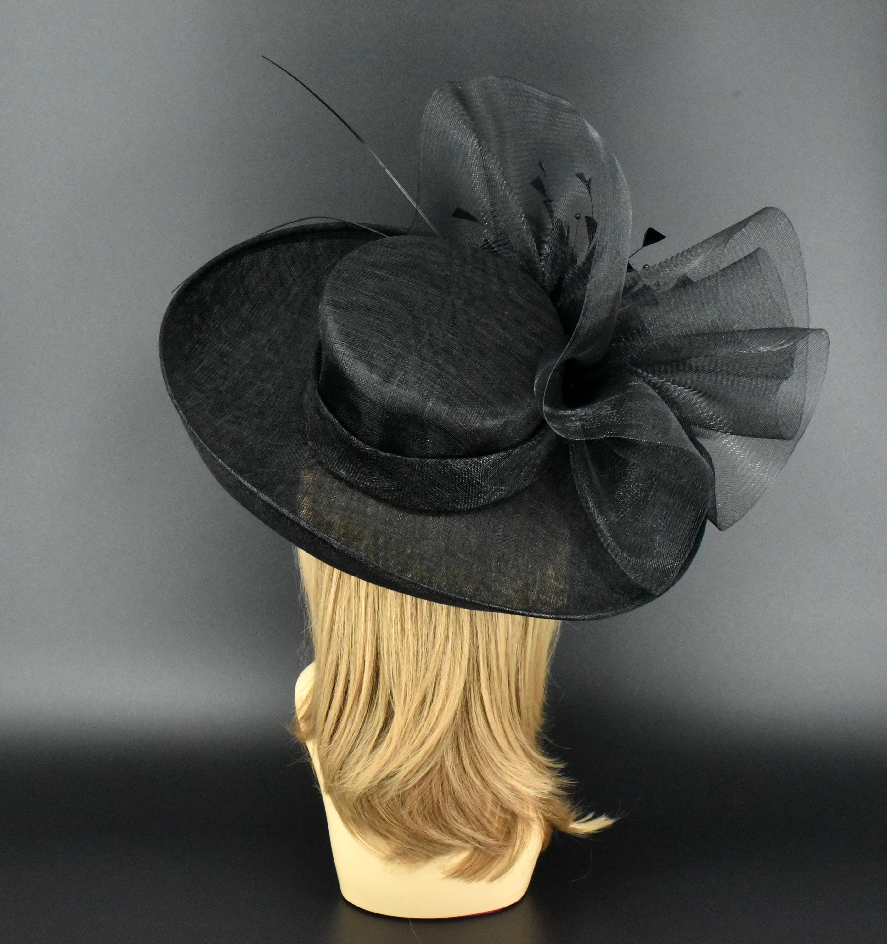 Large Wide Brim Hat Black Sinamay Hat Wedding Adjustable Hat- NEW M22020( Black hat)Kentucky Derby hat, Wedding hat, Royal  main image 4