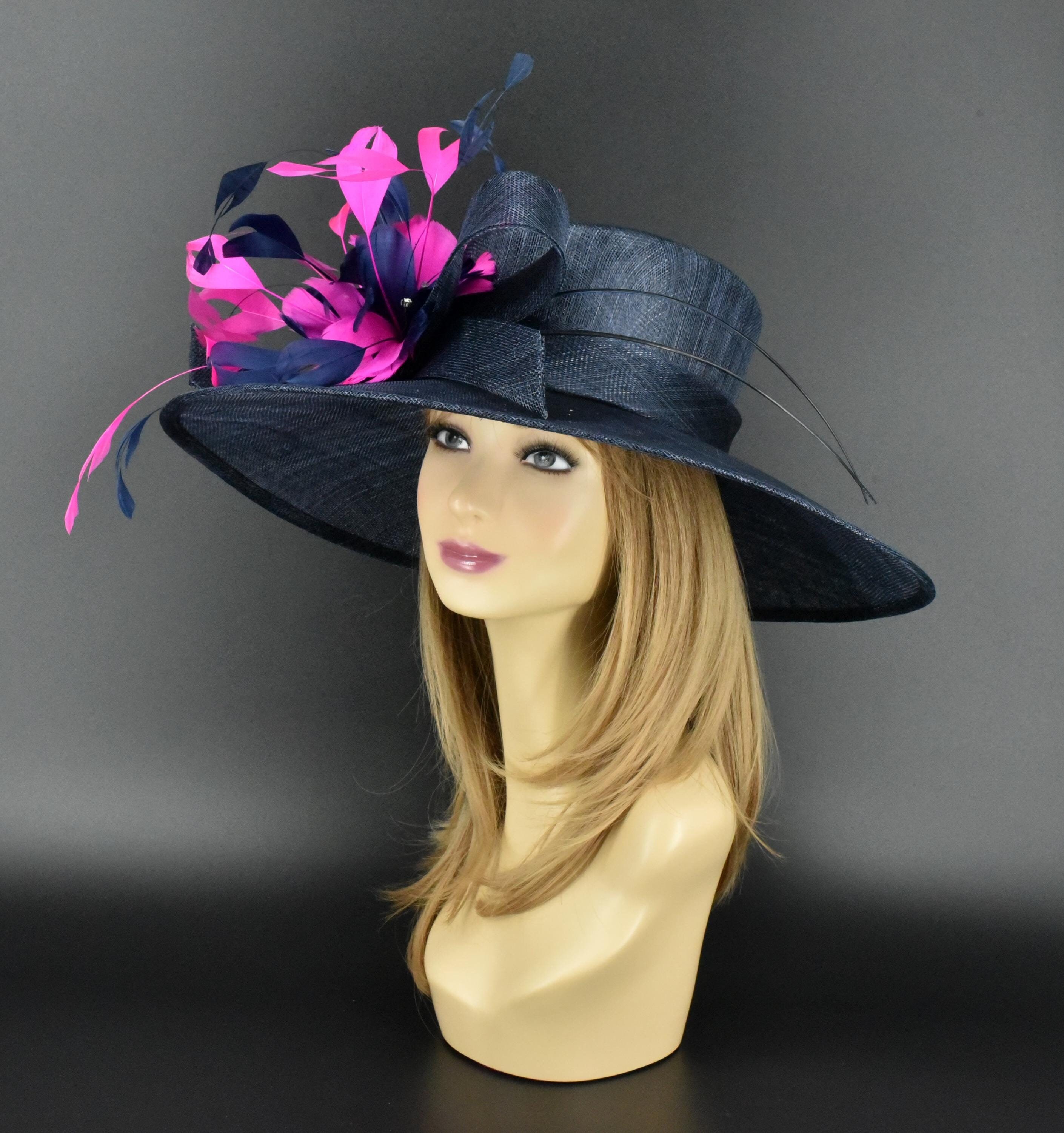 M935 Navy Blue/fuchsia Wide-brim Sinamay Hat – Kentucky  display picture 1