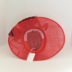 M612 Red/Black Kentucky Derby, Church, Wedding, Tea Party 3 Layers 3.56.5 Wide Brim with Jumbo Bow Sinamay Hat image 5