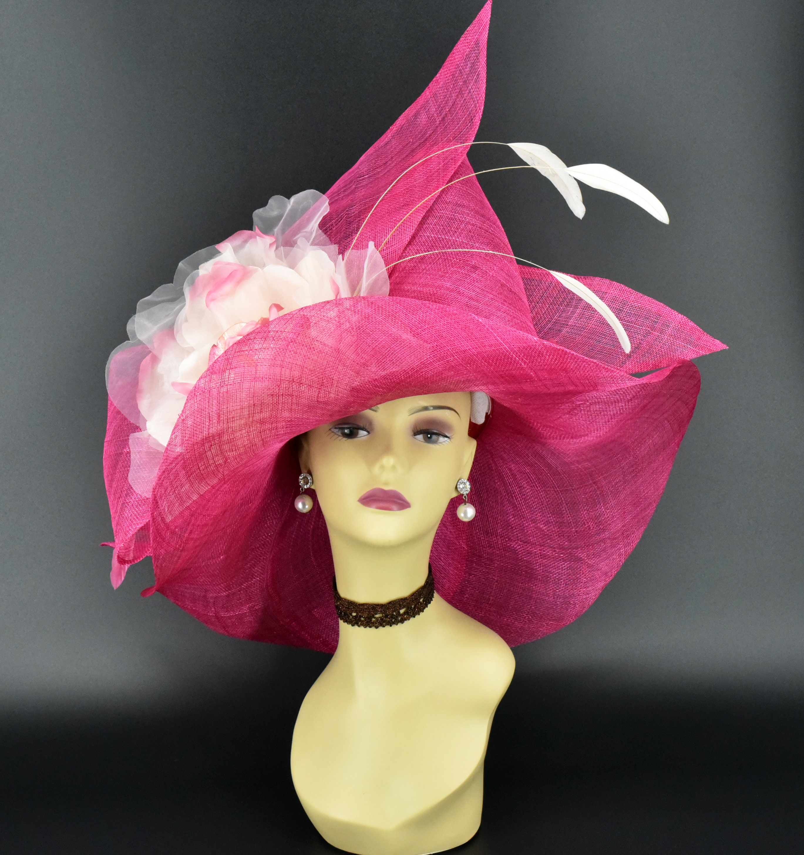 NEW ! Romualda  Pink and White Quilted HUGE sunhat Kid main image 2