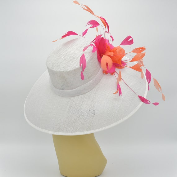 SD02( White/fuchsia/orange ) Kentucky Derby Hat, Church Hat