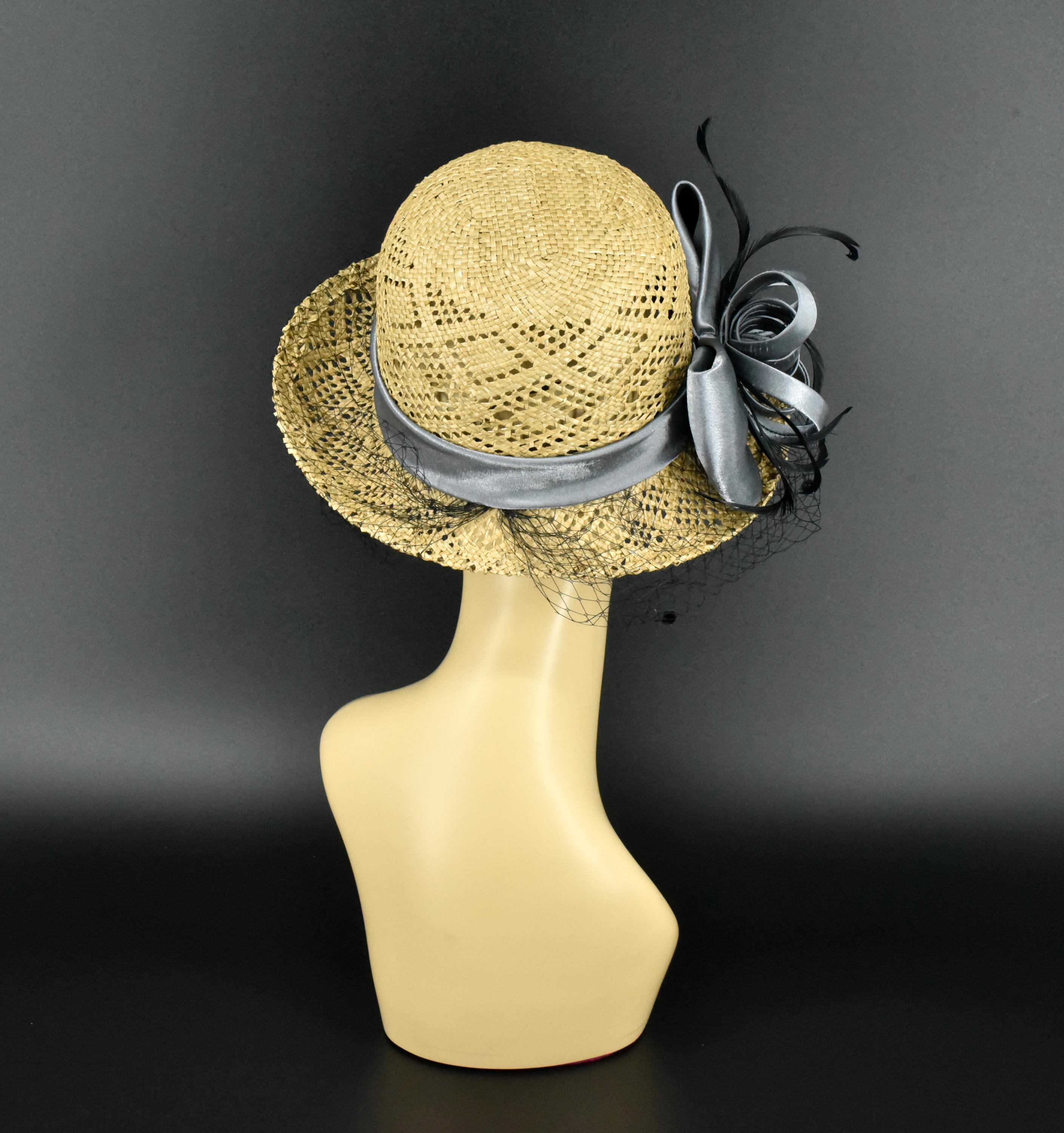 Vintage Straw Cloche Hat with Satin Bow for Church Tea Party Wedding Rare Antique 1920s French Pink Straw Cloche Hat with  main image 4