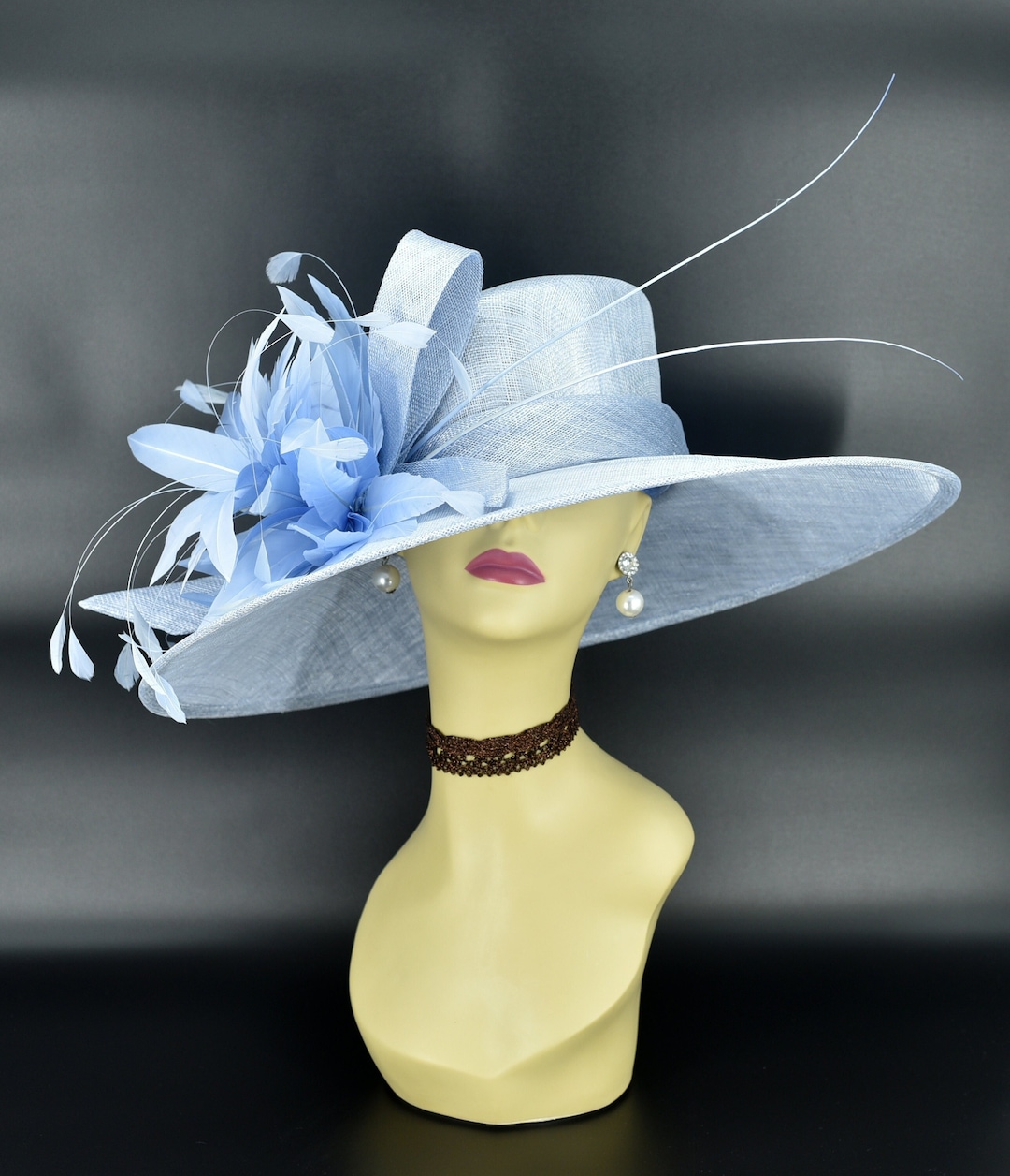 M936 Light Blue Hat Kentucky Derby Hat, Wedding Hat, Royal Ascot Hat