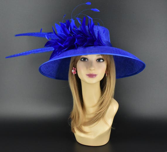 M955 ( Royal Blue ) Wide-brim Sinamay Hat – Kentucky Derby 