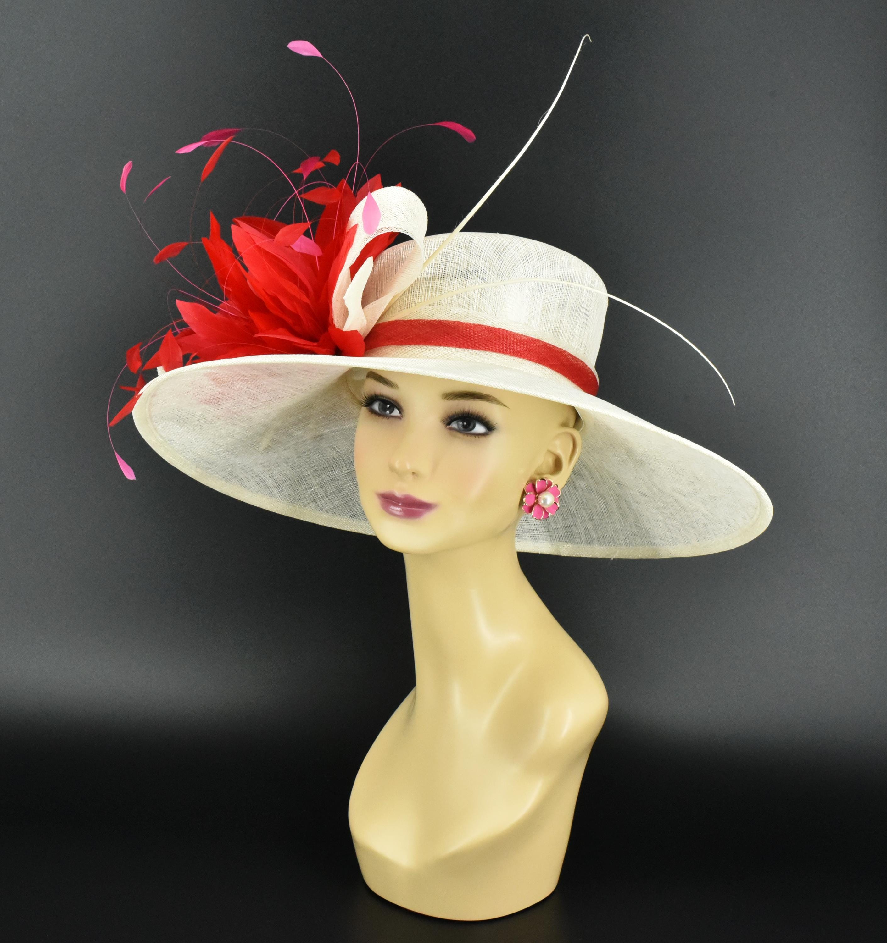 1493 Sinamay Fascinator Kentucky Derby Church Hats For Women Floral Feather SD511( Taupe/purple Wine/multi-color)kentucky Derby Hat  main image 4
