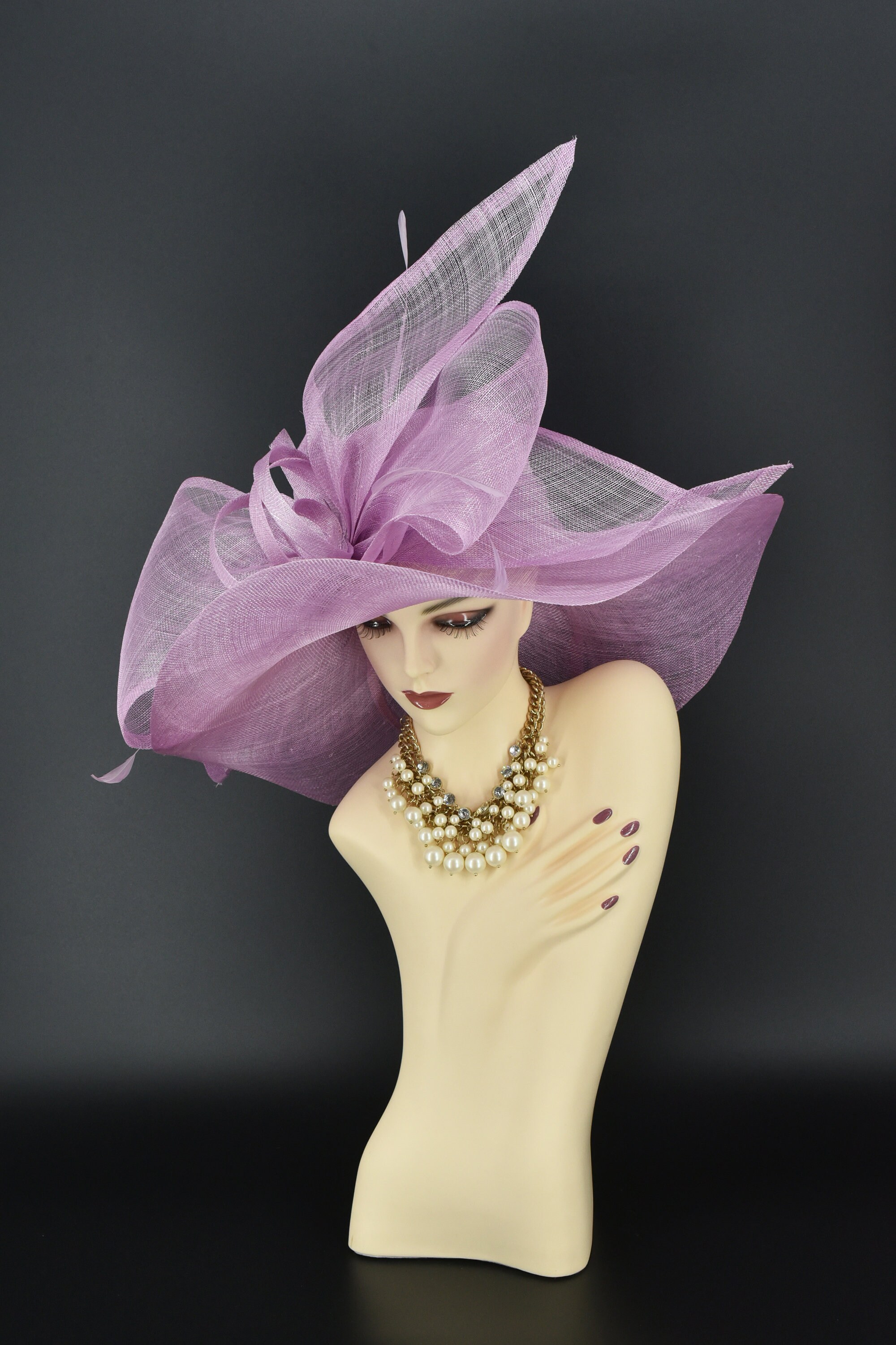 M23157 Cappello Sinamay a tesa larga verde menta con fiocco gigante – Kentucky Derby / Royal Ascot / Matrimonio / Festa in giardino / Chiesa / Pasqua - Italia