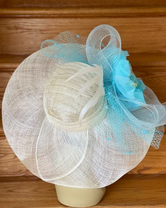 SD21-1 (ivory/turquoise) Kentucky Derby Hat Wedding Hat  display picture 1