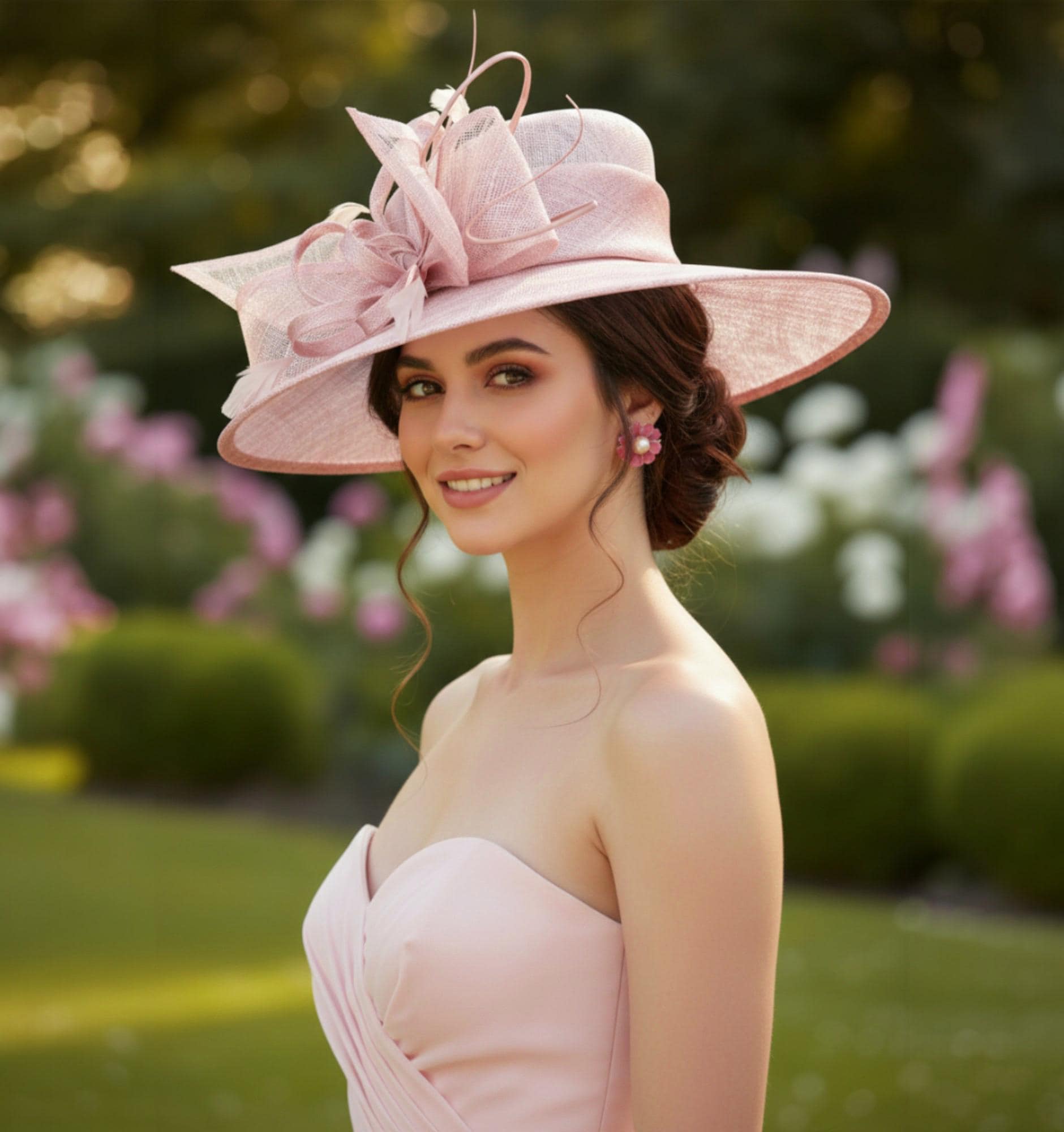 pink dress hats for women SDHC Women's Round Crown Organza Bow Dress Hat Black